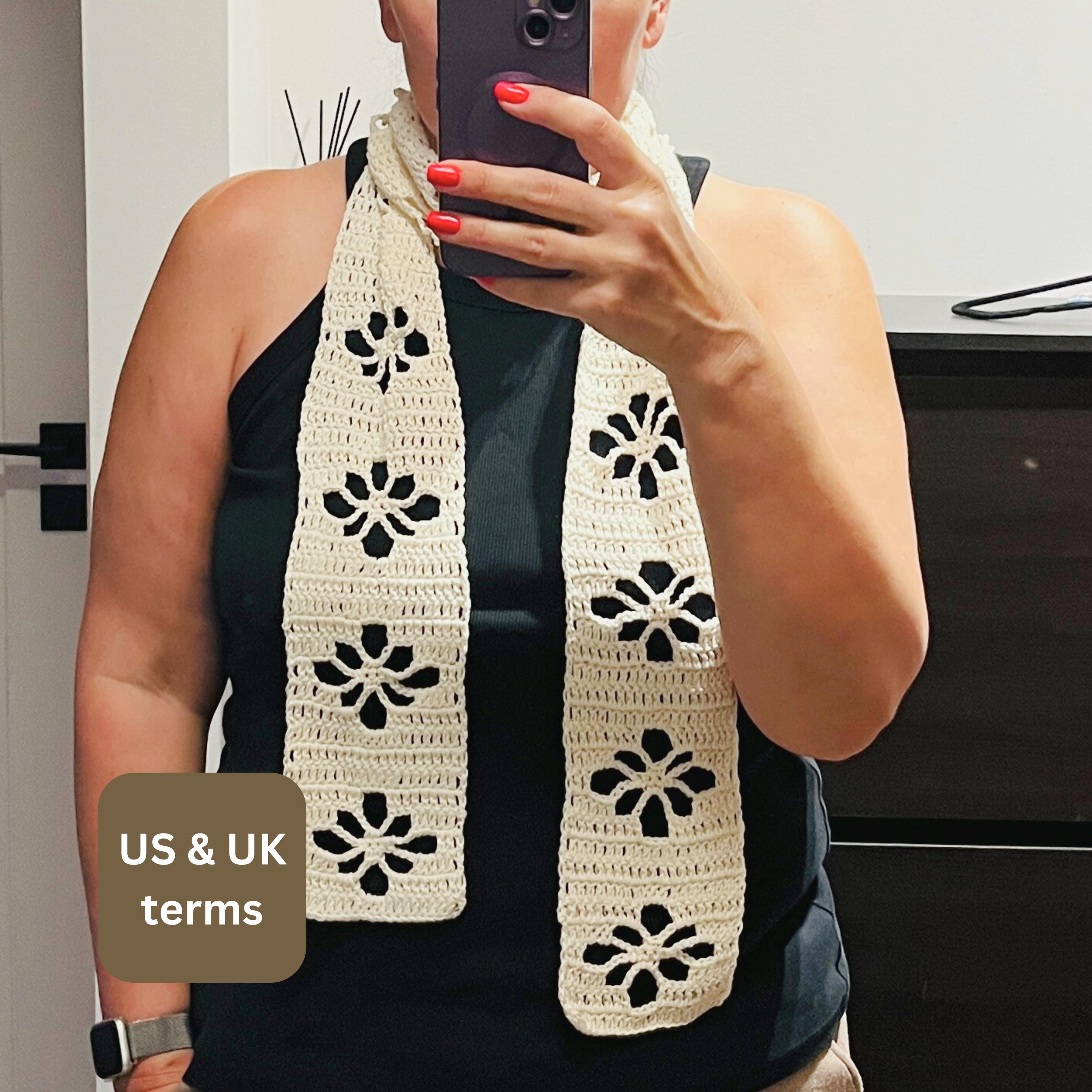 Flower Lace Scarf Crochet Pattern PDF | Easy Skinny Scarf