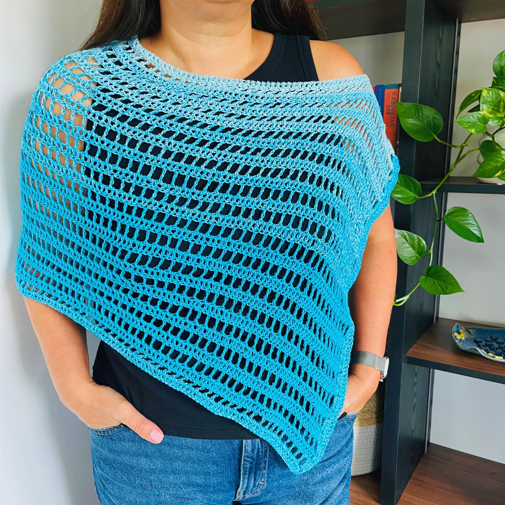 Lightweight Crochet Ocean Breeze Poncho Pattern PDF | Easy Summer Mesh Wrap