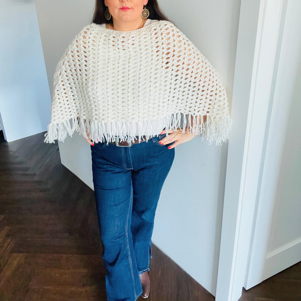 Crochet Poncho Pattern PDF | Easy Fringe Boho Wrap