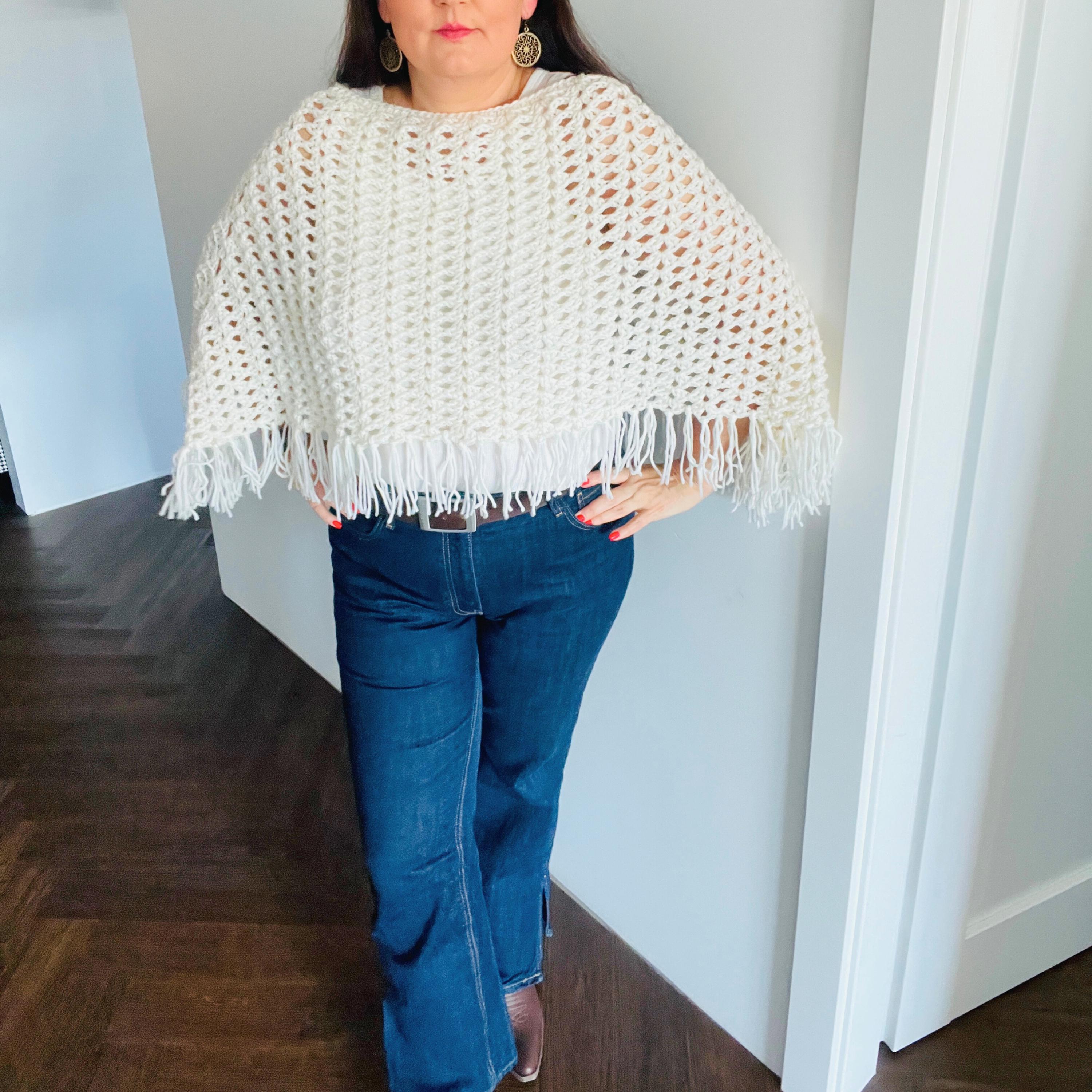 Crochet Poncho Pattern PDF | Easy Fringe Boho Wrap