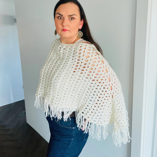Crochet Poncho Pattern PDF | Easy Fringe Boho Wrap