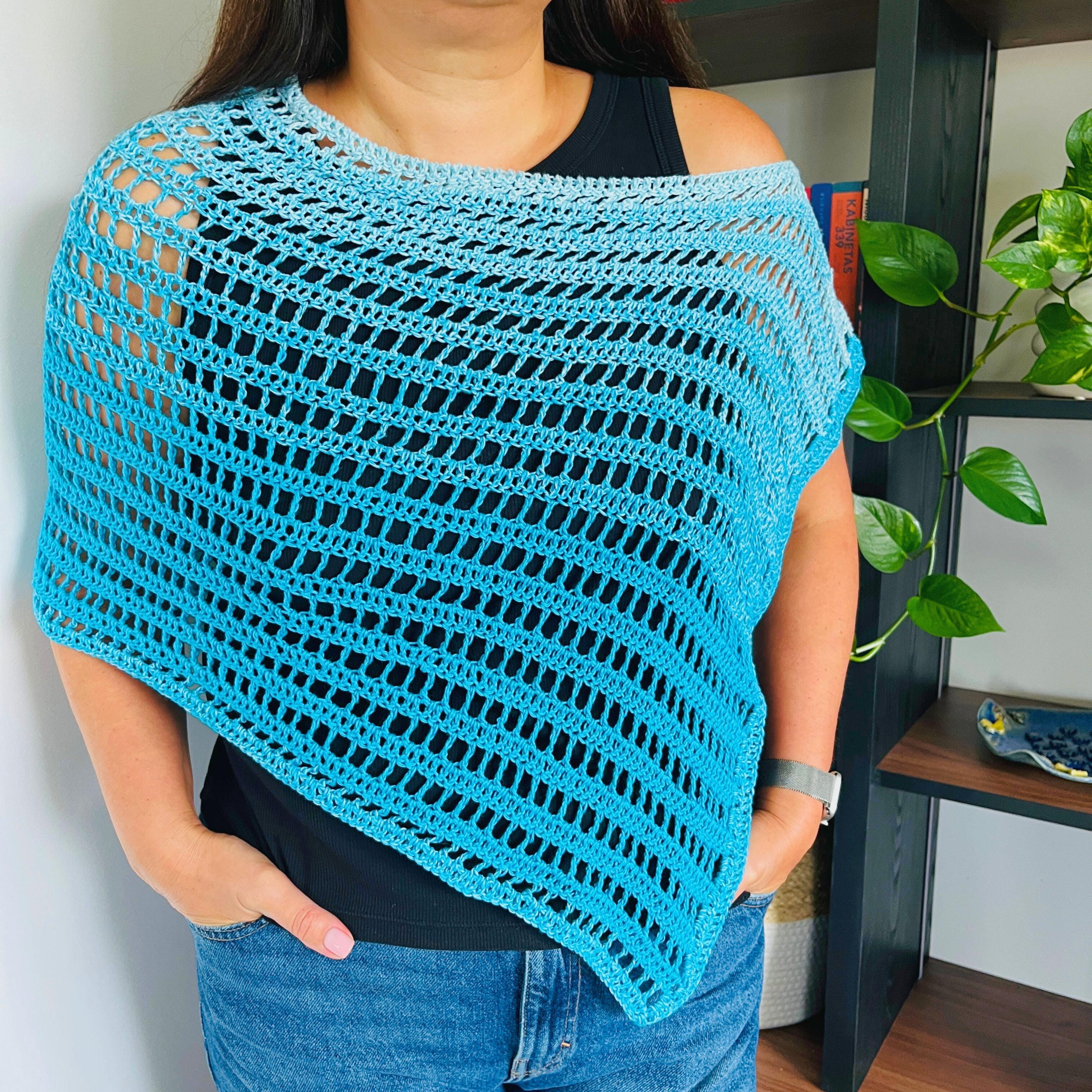 Lightweight Crochet Ocean Breeze Poncho Pattern PDF | Easy Summer Mesh Wrap
