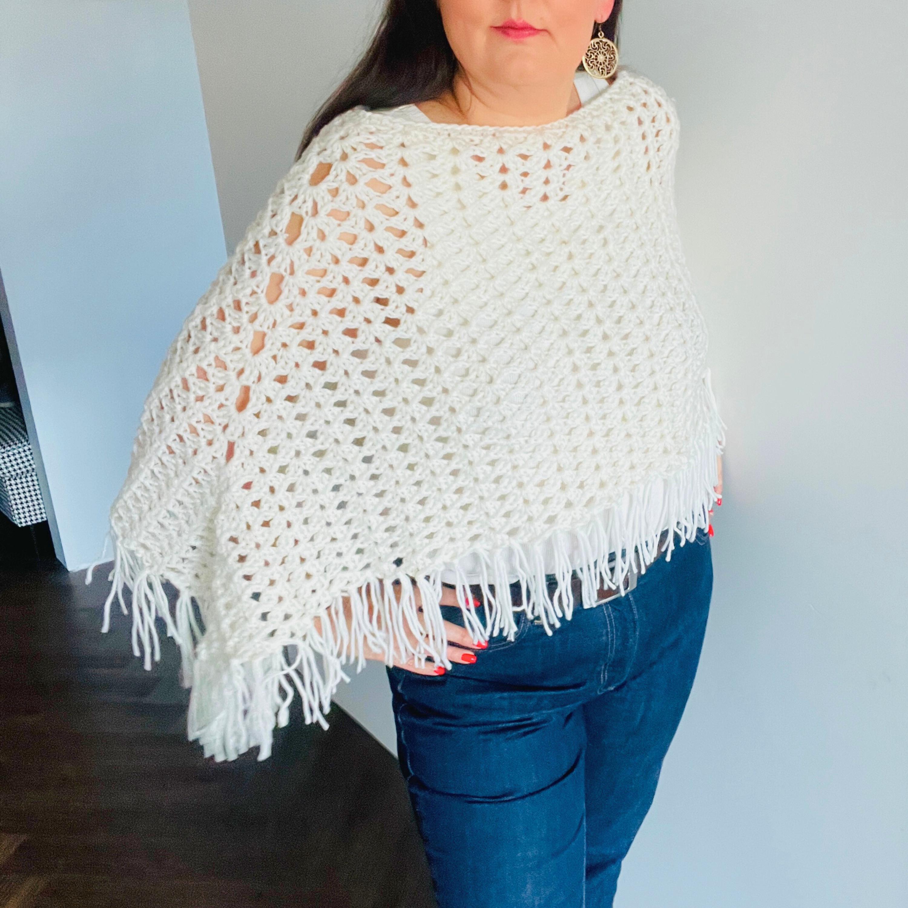 Crochet Poncho Pattern PDF | Easy Fringe Boho Wrap