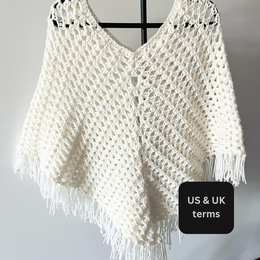 Crochet Poncho Pattern PDF | Easy Fringe Boho Wrap
