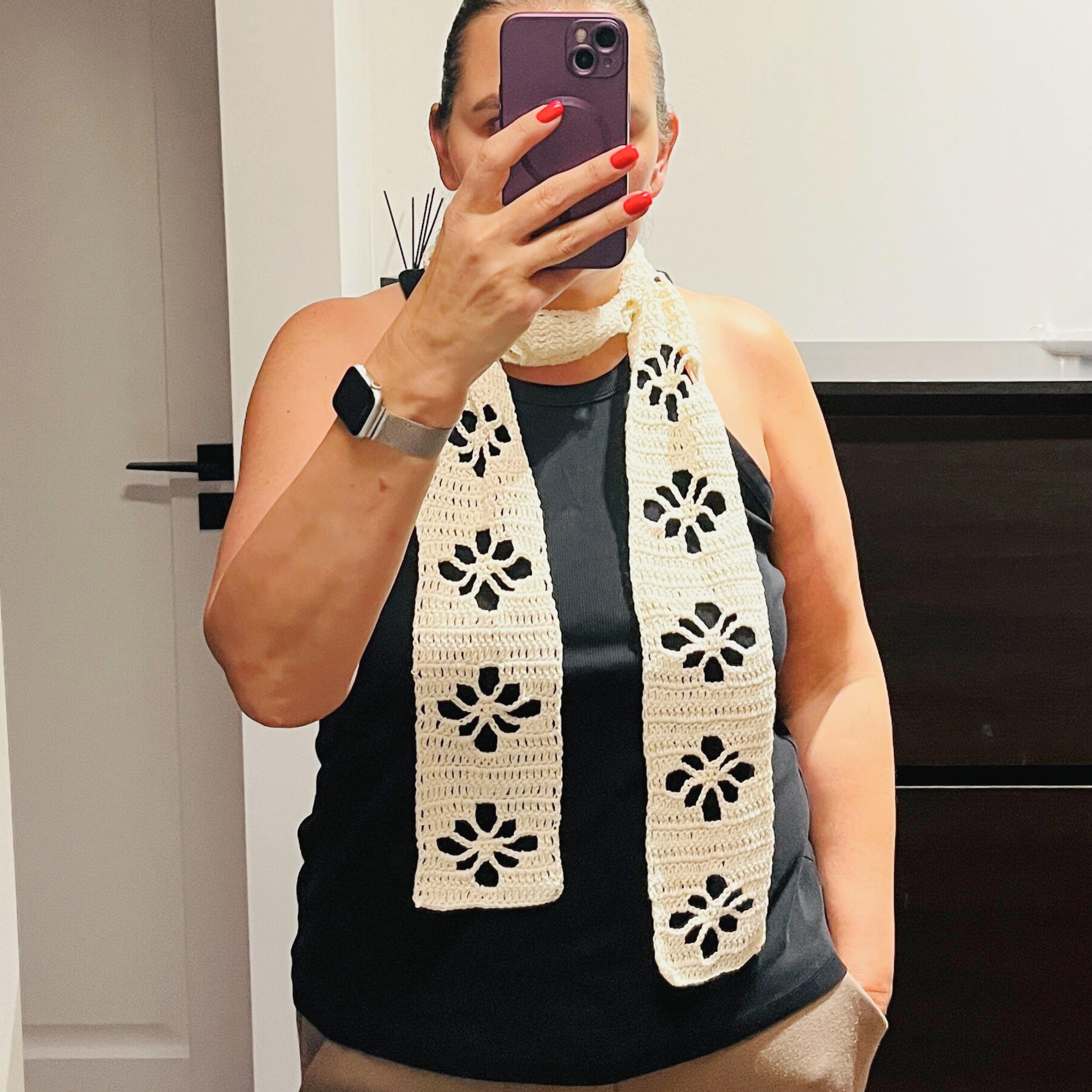 Flower Lace Scarf Crochet Pattern PDF | Easy Skinny Scarf