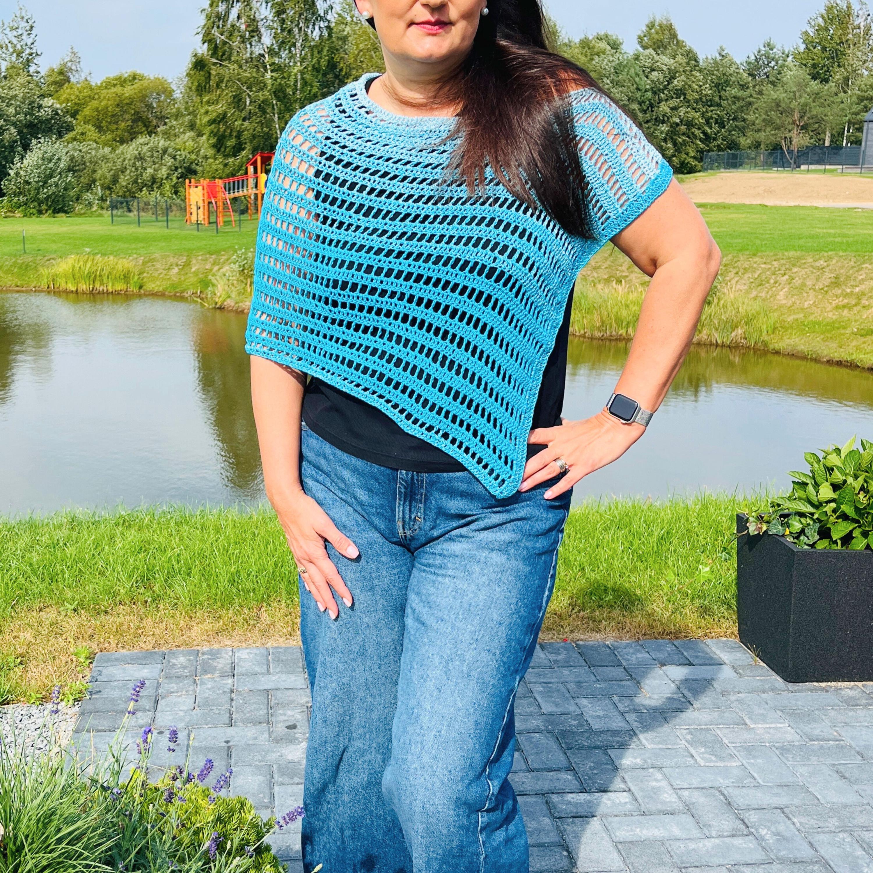Lightweight Crochet Ocean Breeze Poncho Pattern PDF | Easy Summer Mesh Wrap