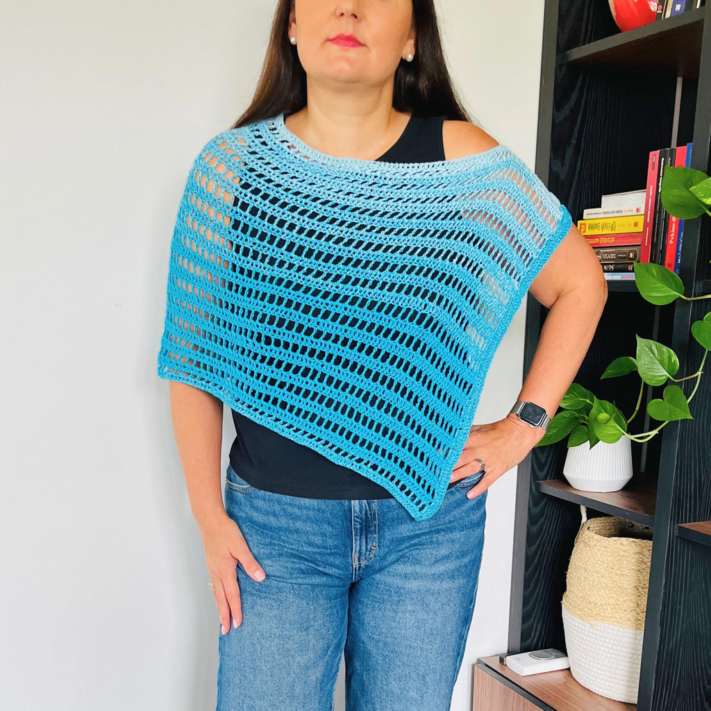 Lightweight Crochet Ocean Breeze Poncho Pattern PDF | Easy Summer Mesh Wrap