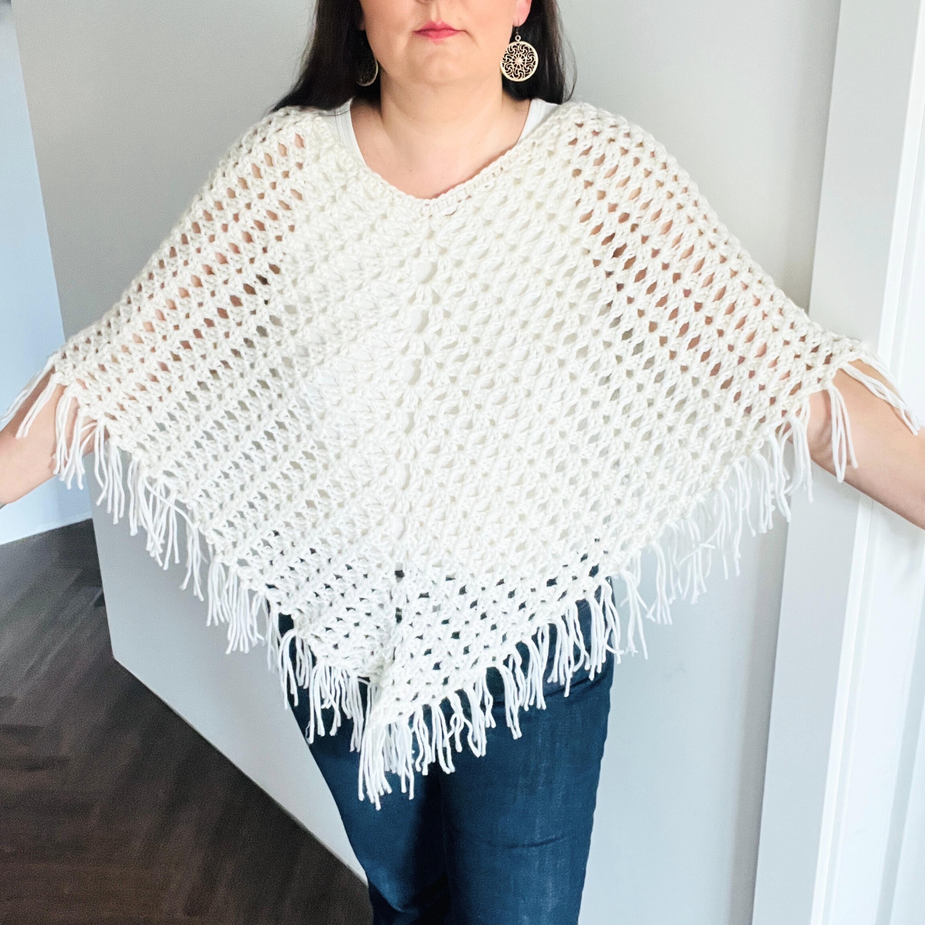 Crochet Poncho Pattern PDF | Easy Fringe Boho Wrap