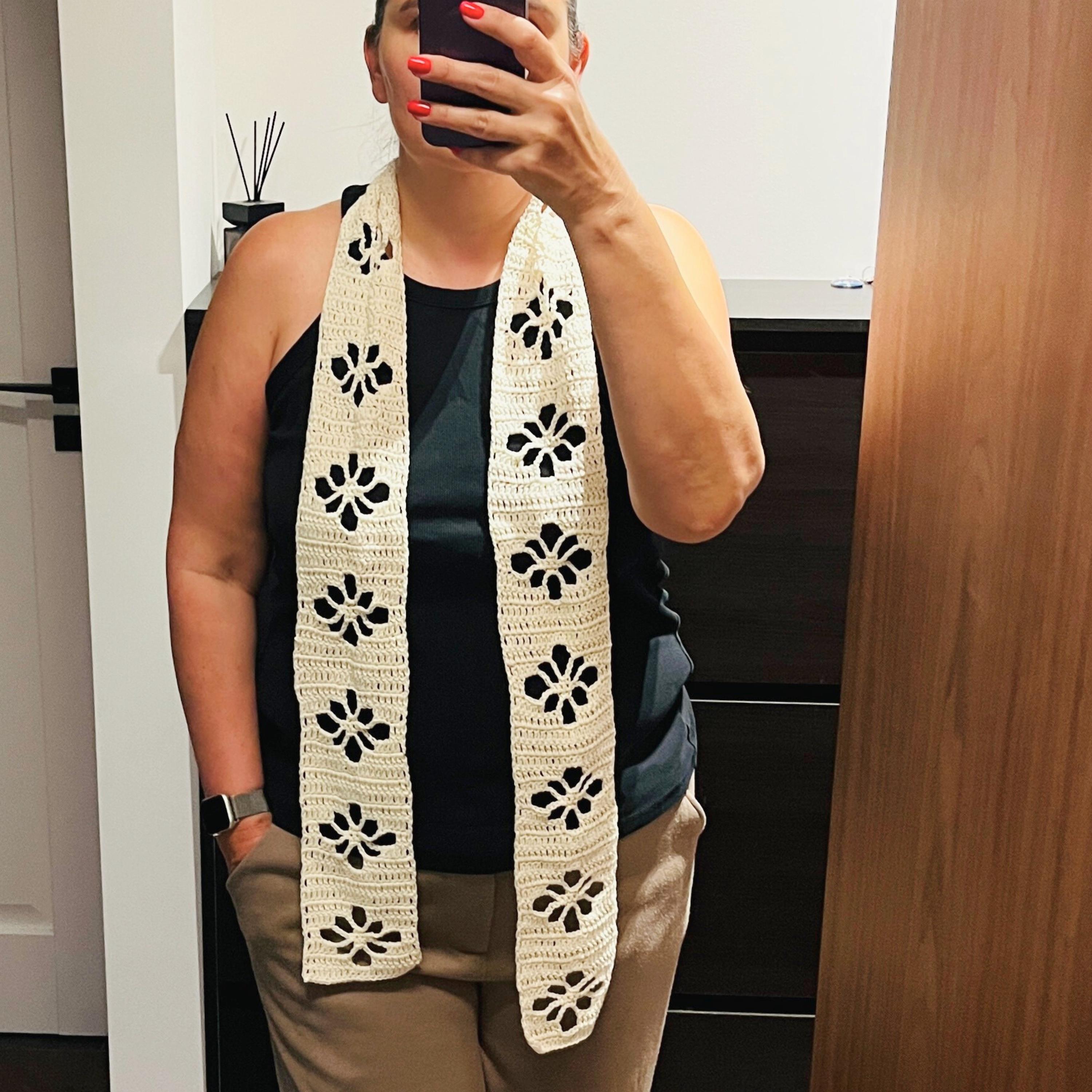 Flower Lace Scarf Crochet Pattern PDF | Easy Skinny Scarf