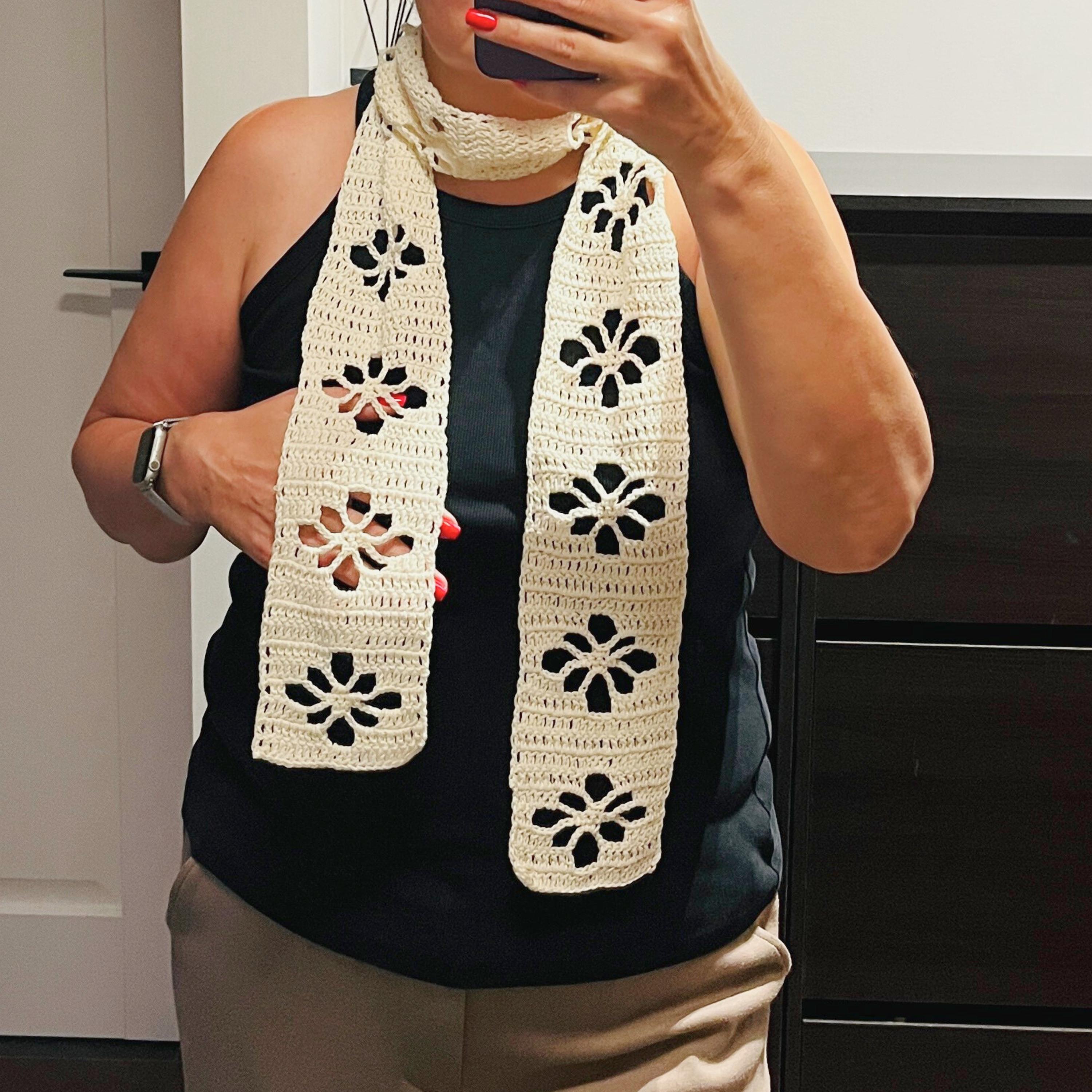 Flower Lace Scarf Crochet Pattern PDF | Easy Skinny Scarf