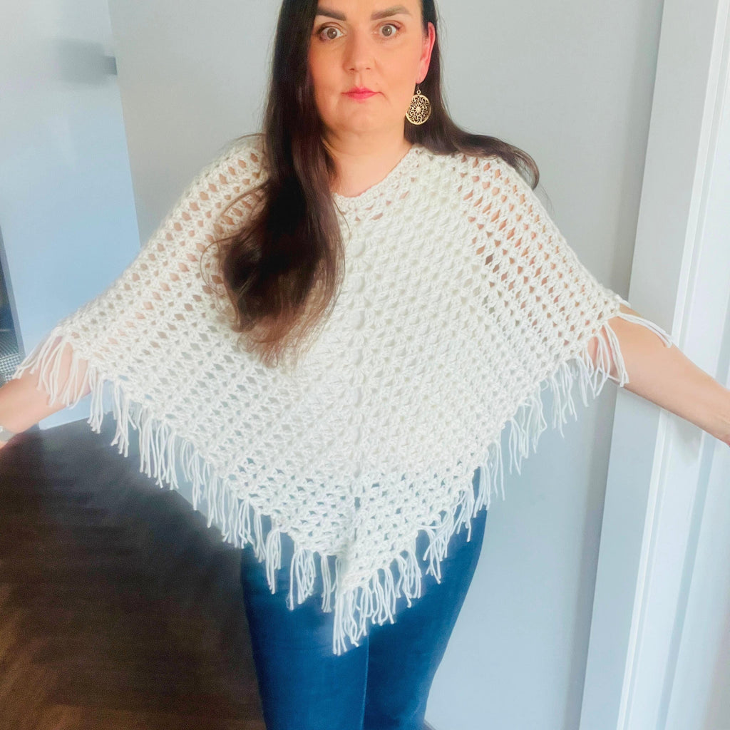 Crochet Poncho Pattern PDF | Easy Fringe Boho Wrap