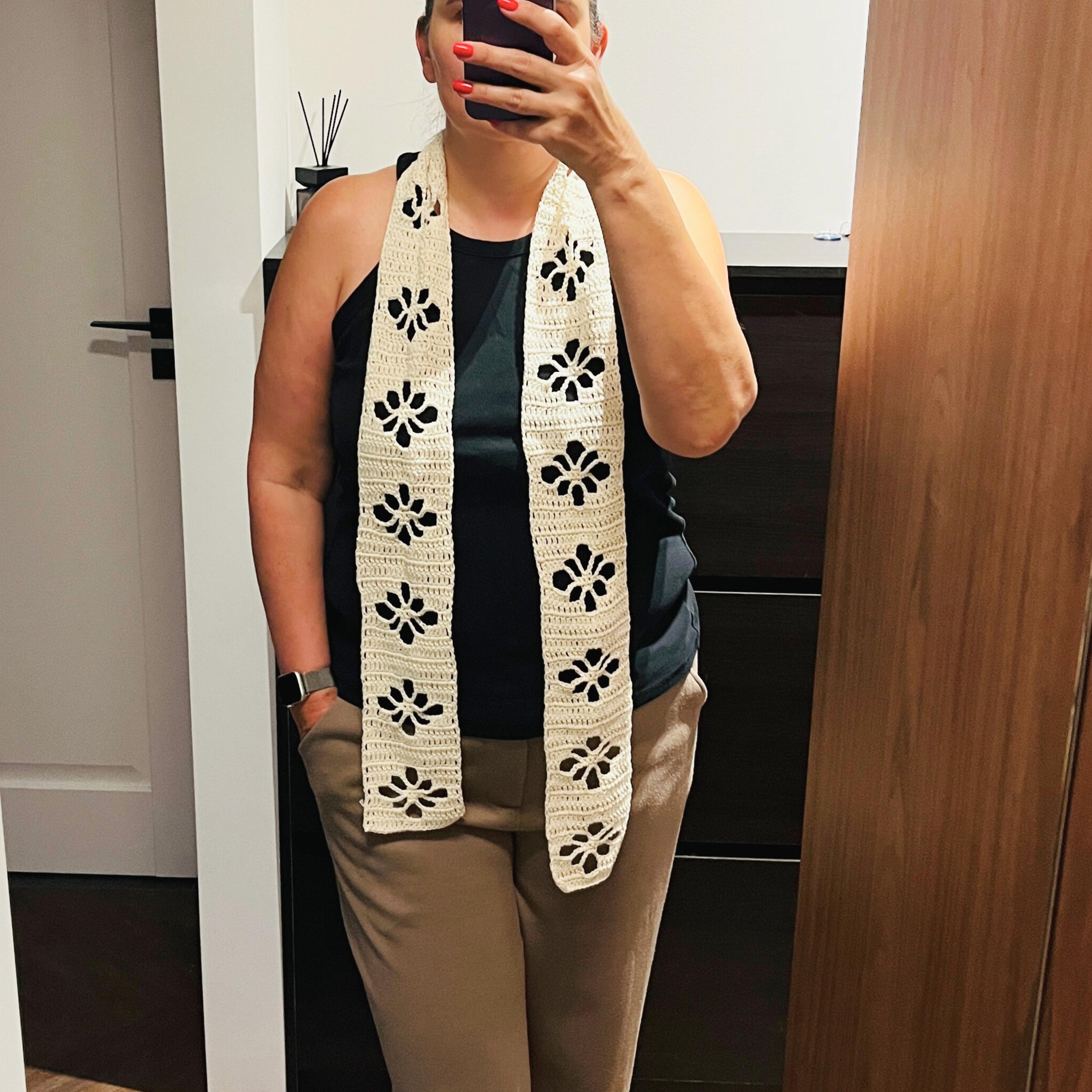 Flower Lace Scarf Crochet Pattern PDF | Easy Skinny Scarf