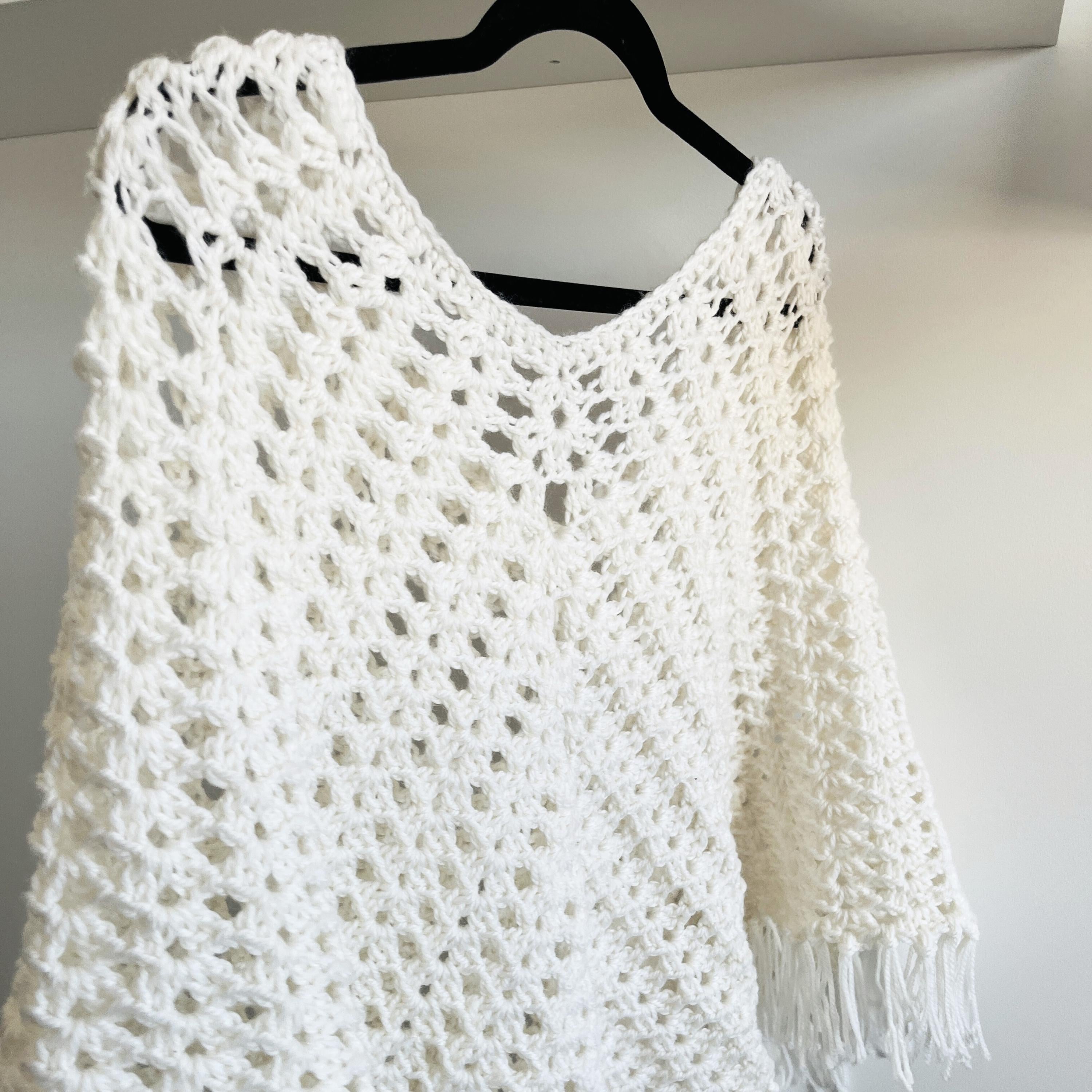 Crochet Poncho Pattern PDF | Easy Fringe Boho Wrap