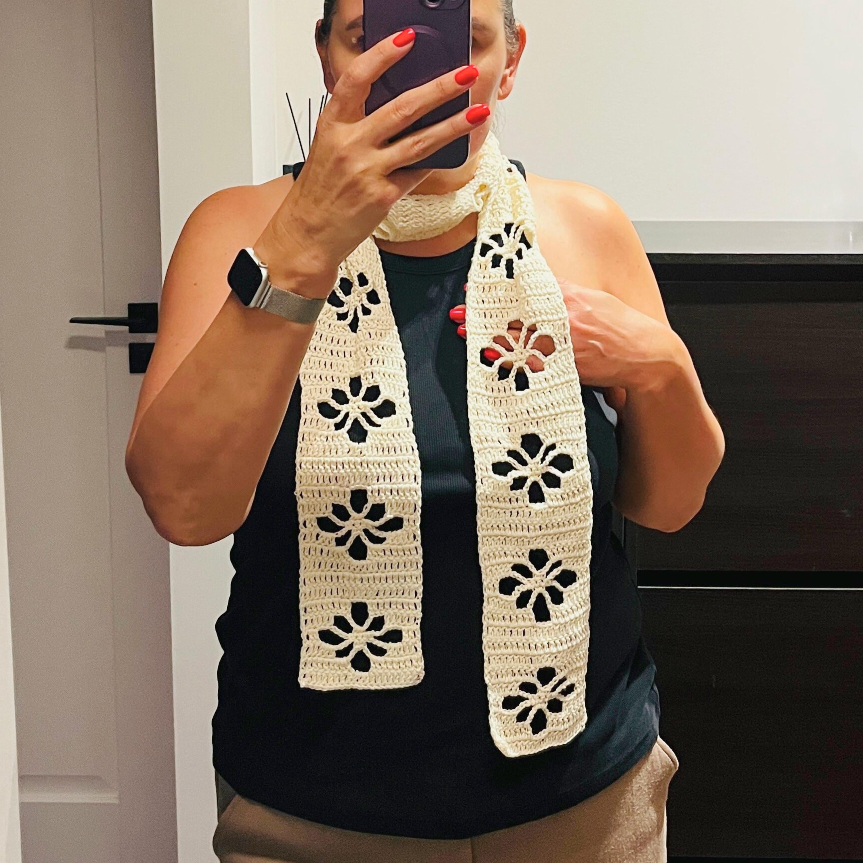 Flower Lace Scarf Crochet Pattern PDF | Easy Skinny Scarf
