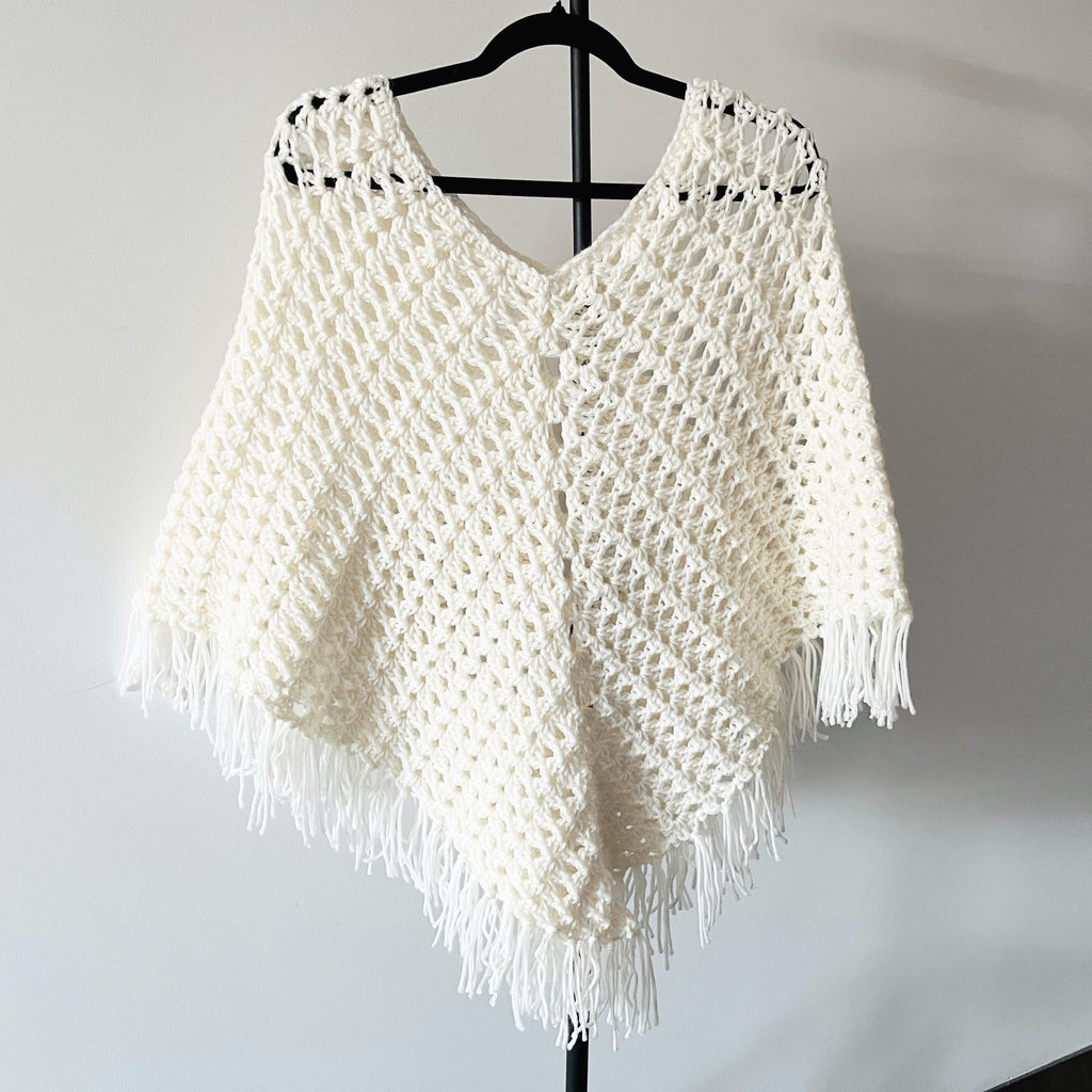 Crochet Poncho Pattern PDF | Easy Fringe Boho Wrap