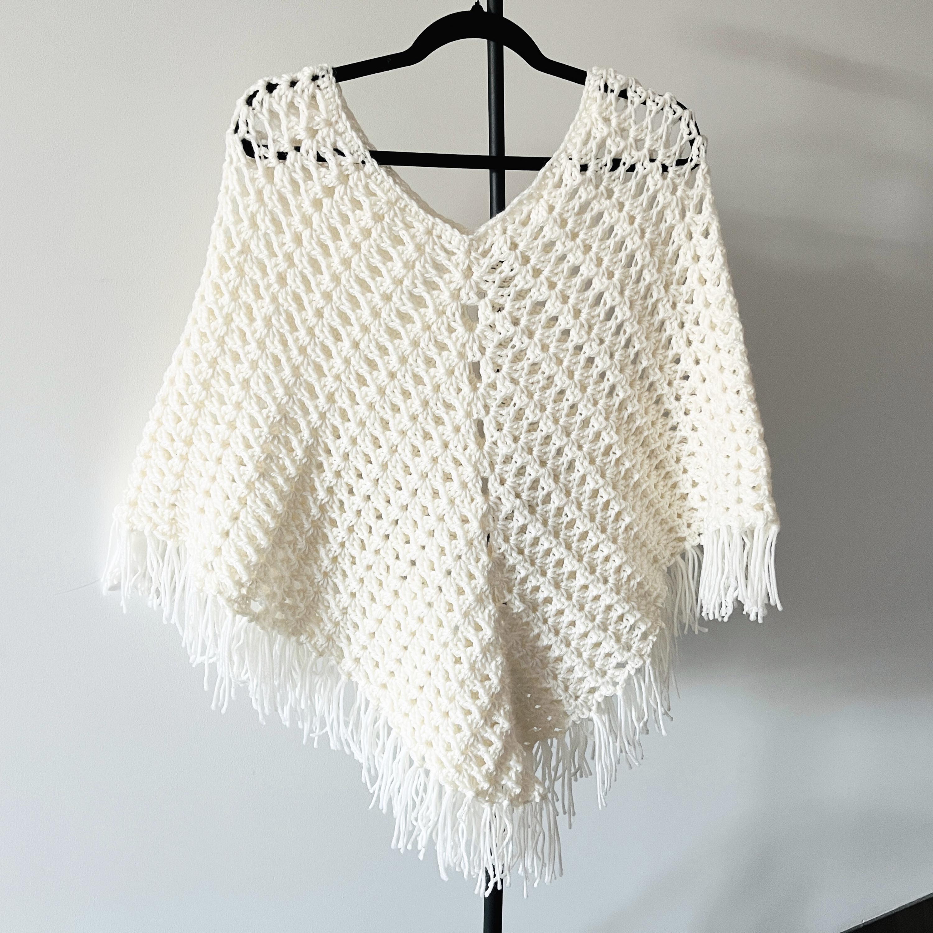 Crochet Poncho Pattern PDF | Easy Fringe Boho Wrap